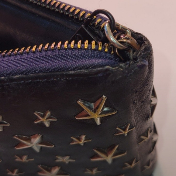 Jimmy Choo Navy Blue Silver Star Studded Martina Leather Zipper Bi-fold Wallet - Picture 9 of 14